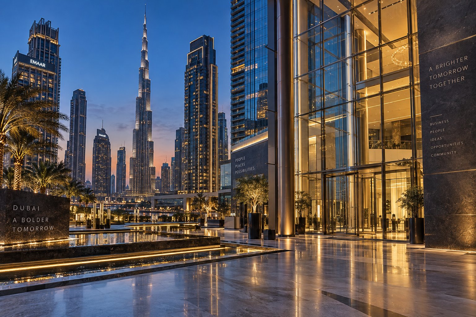 Modern commercial skyscrapers in Dubai served by technical maintenance teams